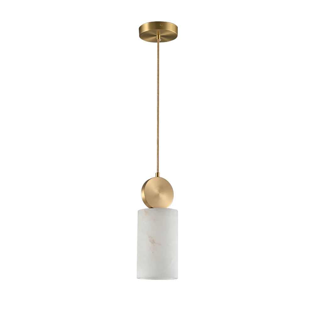 HMR - Gold Pendant Light with Alabaster Marble Shade for Living Room
