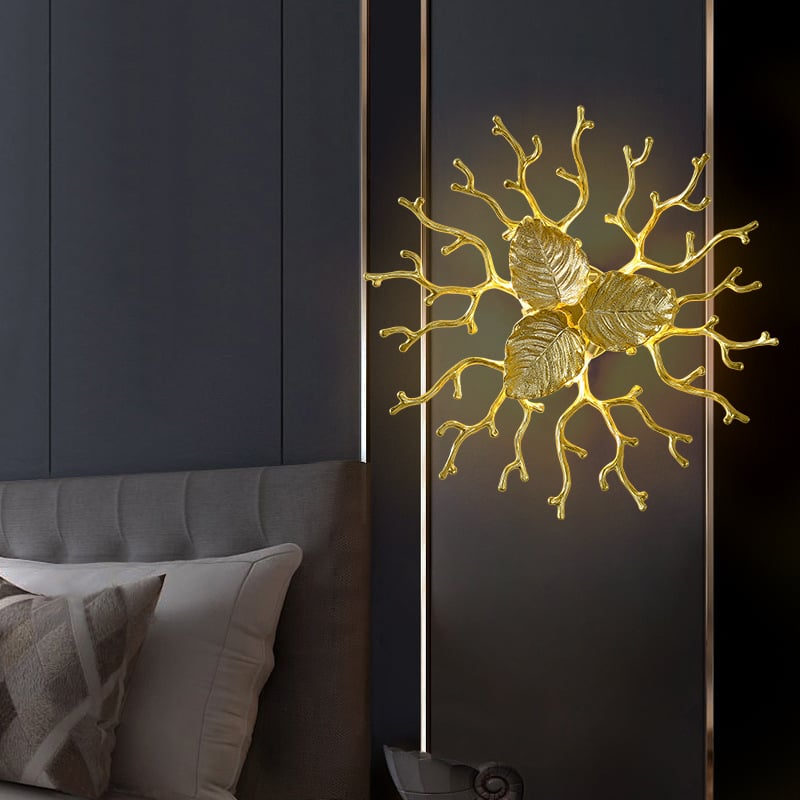 HMR - Art Deco Aluminum Wall Sconce Floral Shape Golden Wall Light for Bedroom