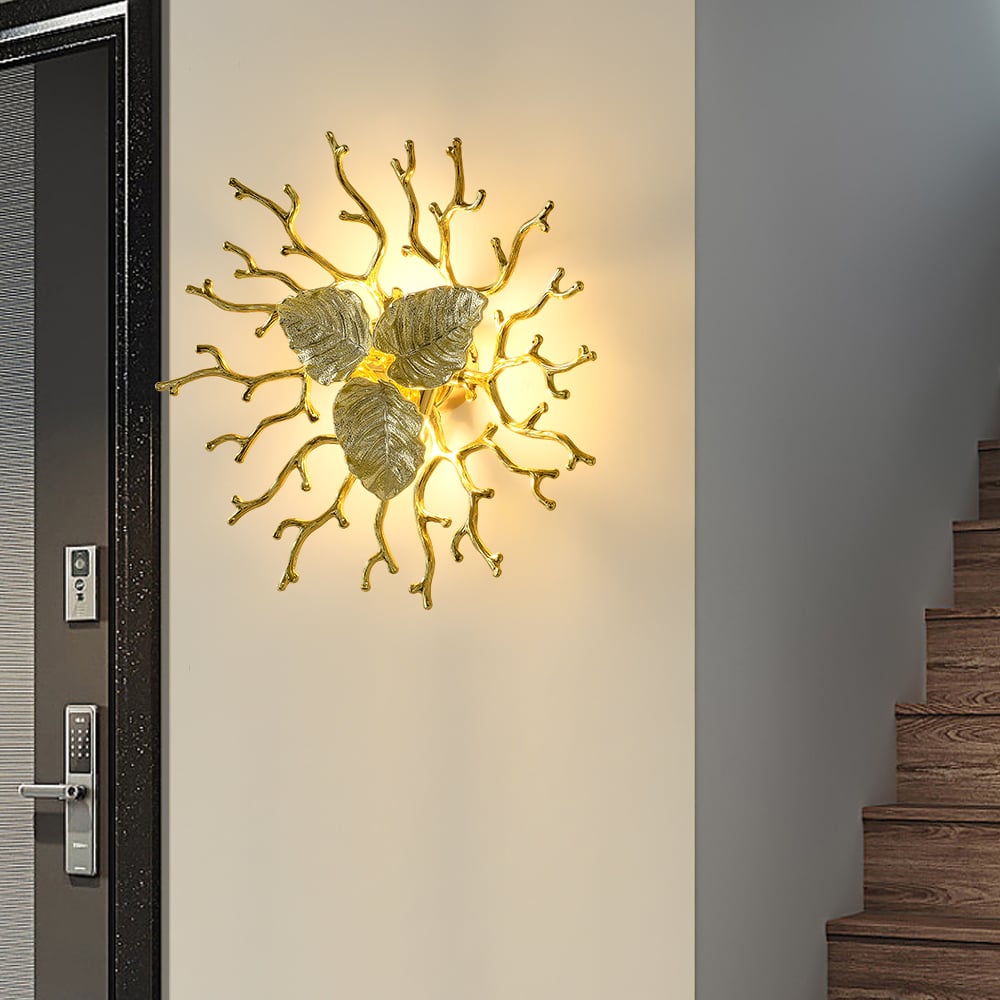HMR - Art Deco Aluminum Wall Sconce Floral Shape Golden Wall Light for Bedroom