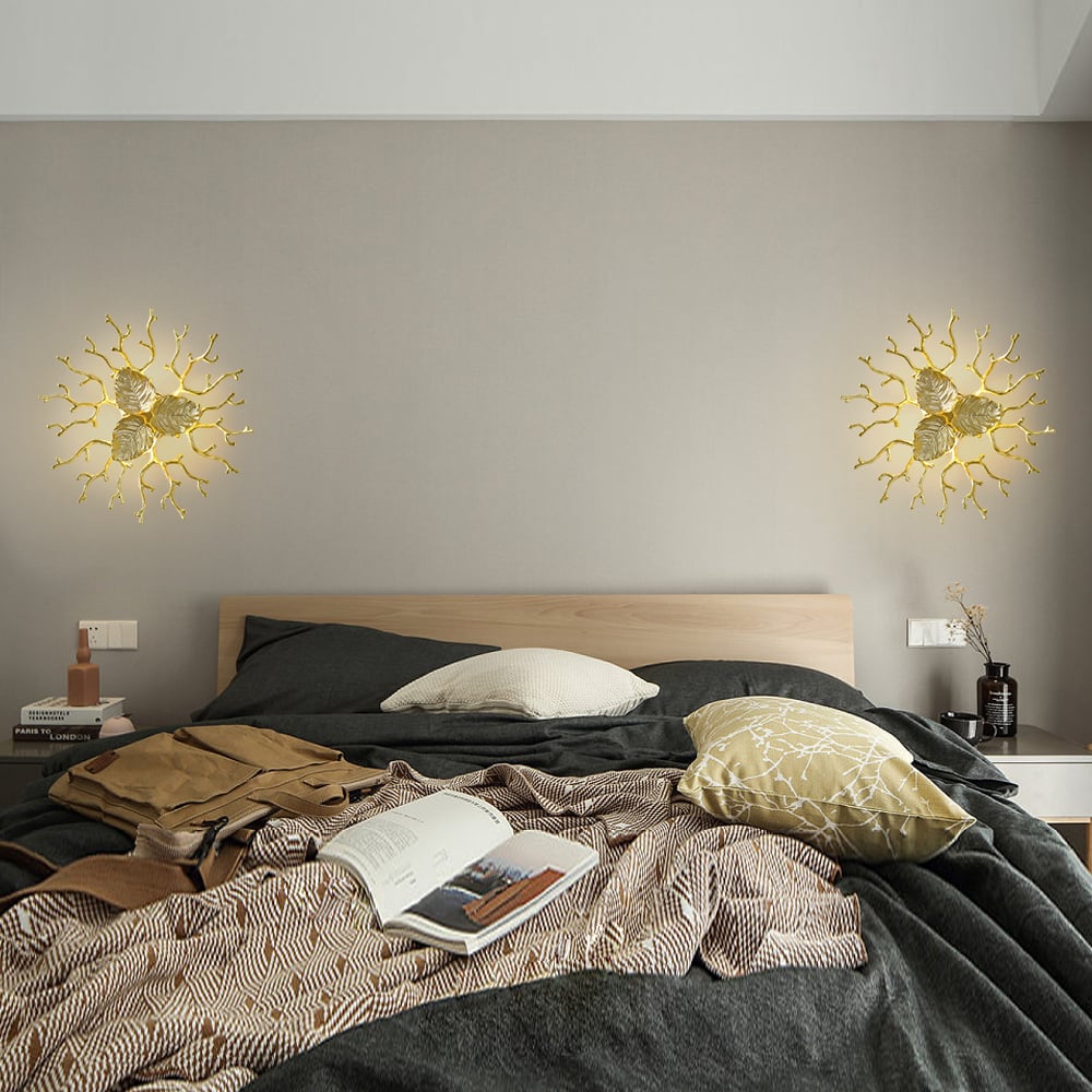 HMR - Art Deco Aluminum Wall Sconce Floral Shape Golden Wall Light for Bedroom