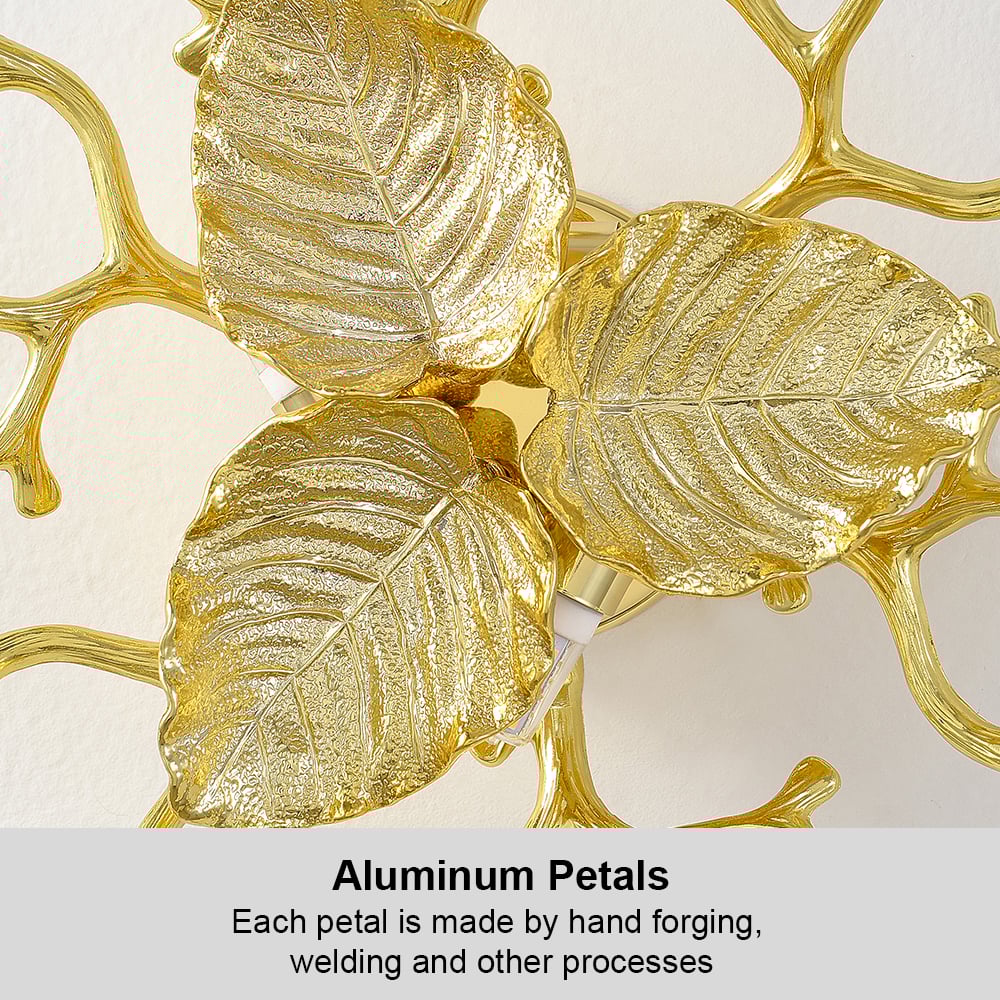 HMR - Art Deco Aluminum Wall Sconce Floral Shape Golden Wall Light for Bedroom