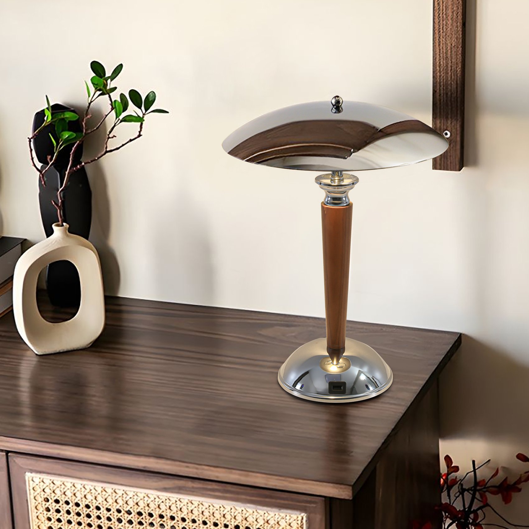 HMR - Mid Century Vintage Metal & Wood Table Lamp