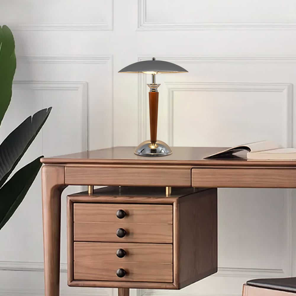 HMR - Mid Century Vintage Metal & Wood Table Lamp