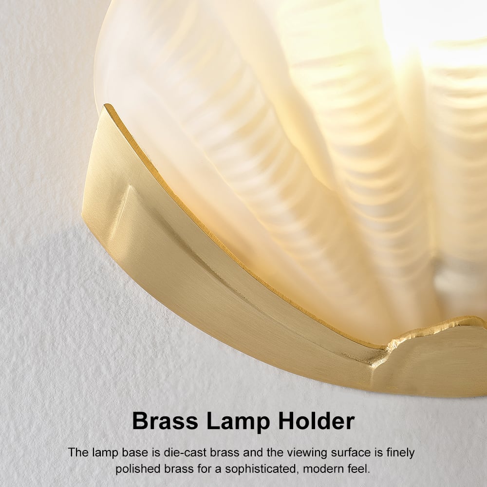 HMR - Art Deco Brass Wall Sconce Glass Shell Shape Golden Wall Light for Bedroom