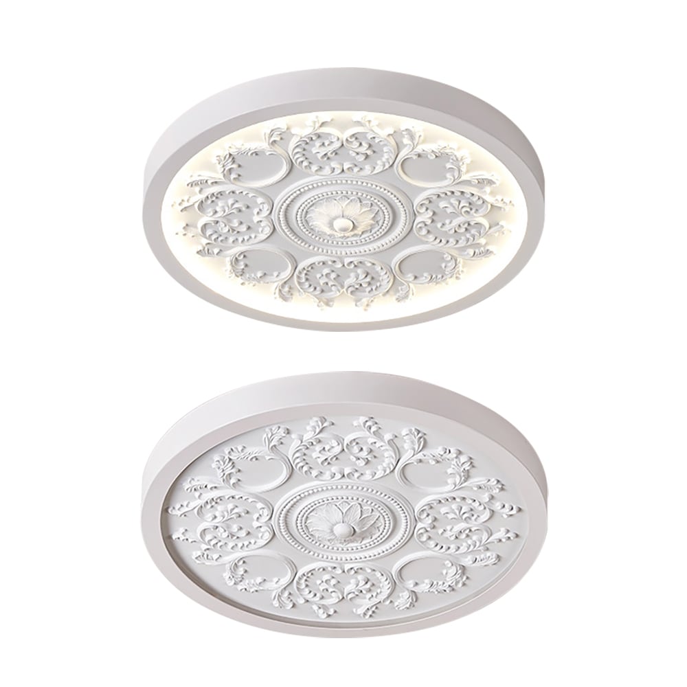 HMR - French Elegant White Resin 3D Carved LED 3 Modes Dimmable Flush Ceiling light