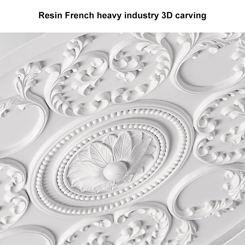 HMR - French Elegant White Resin 3D Carved LED 3 Modes Dimmable Flush Ceiling light