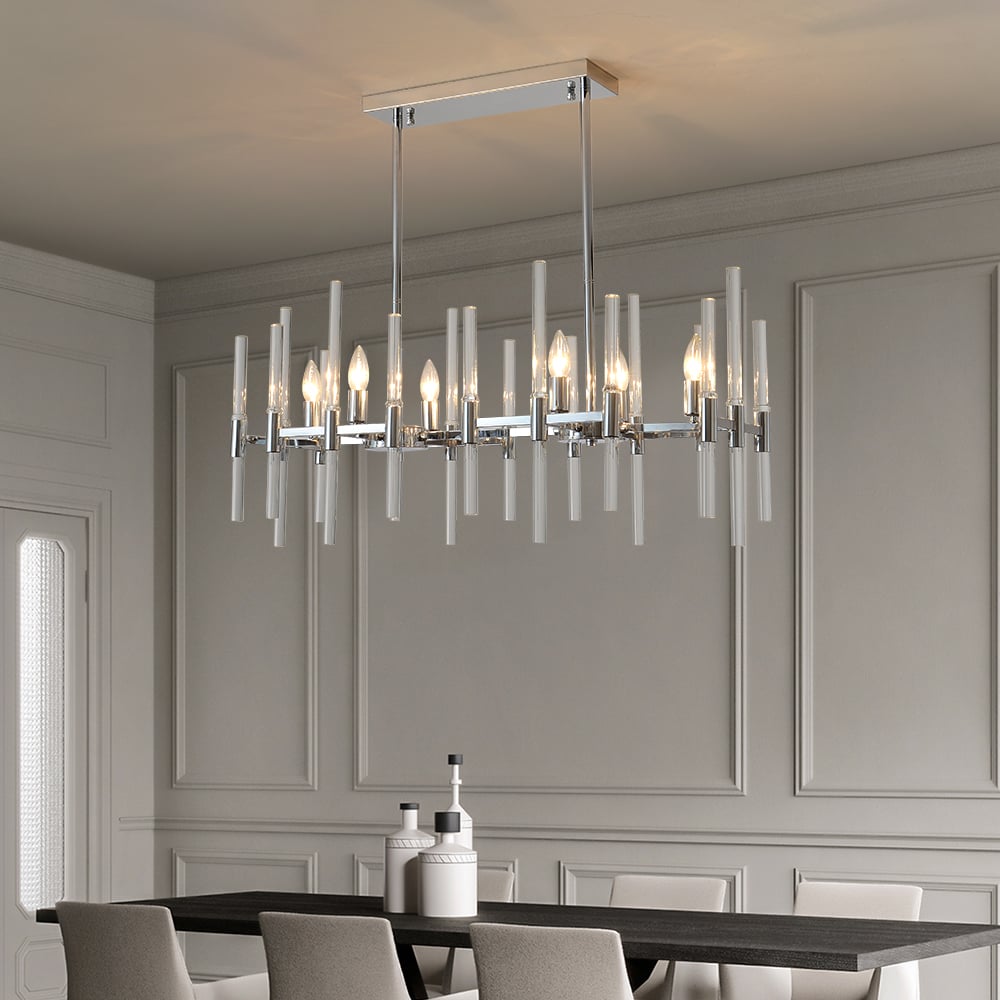 HMR - 6-Light Chrome Modern Glass Pendant Kitchen Island Lighting for Dining Room