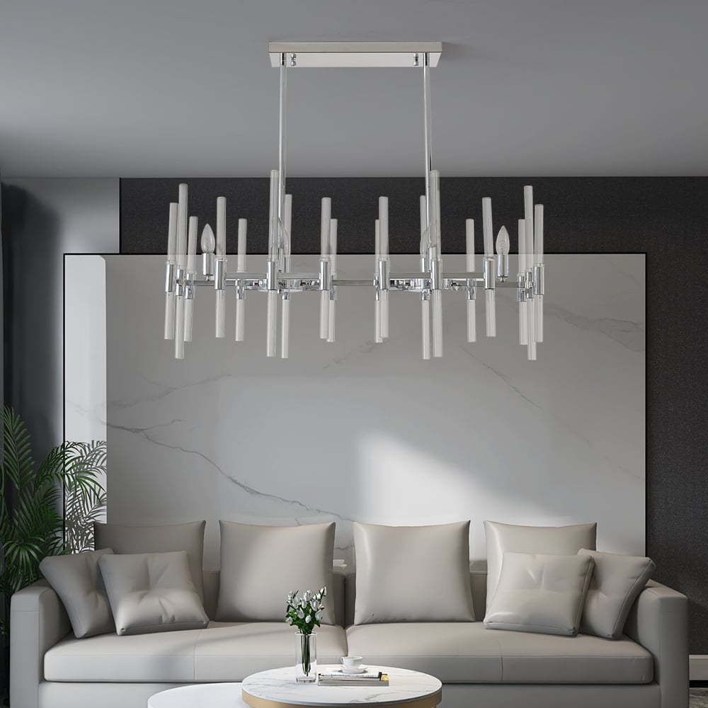 HMR - 6-Light Chrome Modern Glass Pendant Kitchen Island Lighting for Dining Room