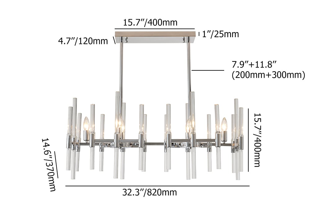 HMR - 6-Light Chrome Modern Glass Pendant Kitchen Island Lighting for Dining Room