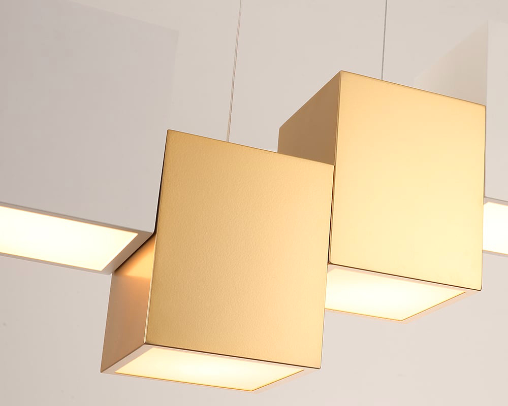 HMR 6-Light Modern Linear Kitchen Island Light Square Pendant Light - White & Gold