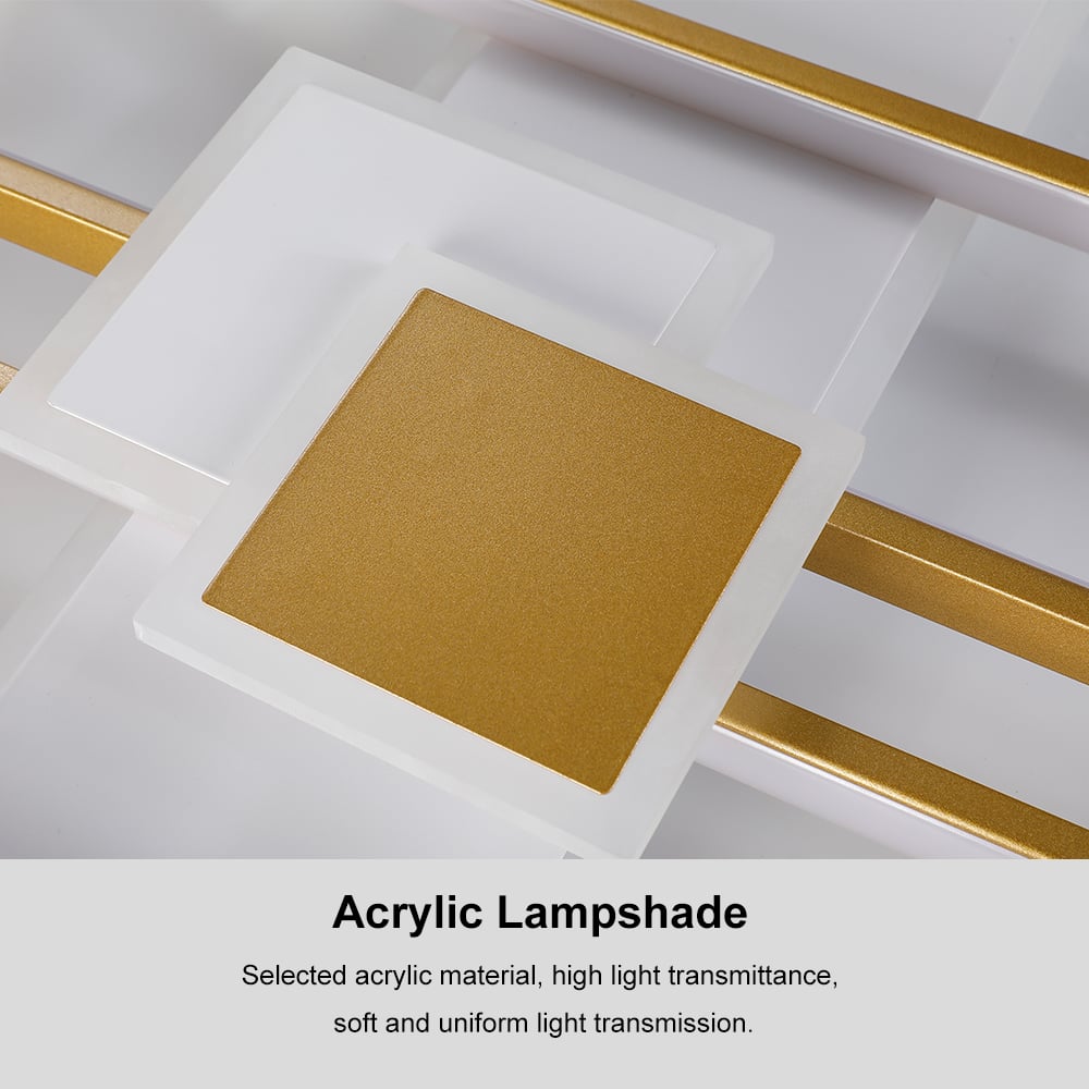 HMR - LED Modern Rectangular Flush Mount Ceiling Light in Gold & White with Remote Control