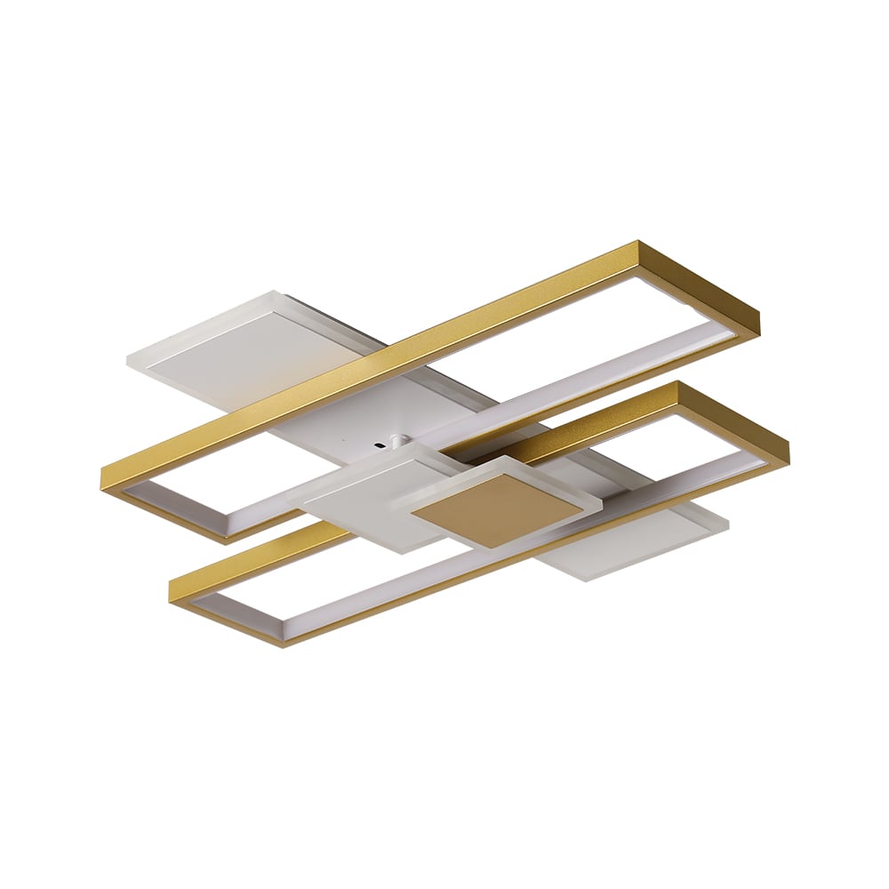 HMR - LED Modern Rectangular Flush Mount Ceiling Light in Gold & White with Remote Control