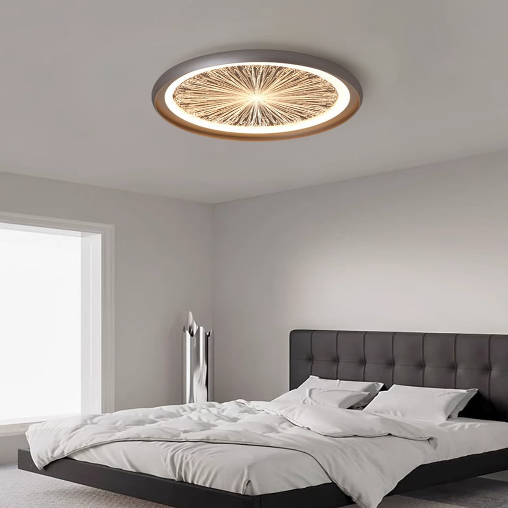 HMR - Creative Silver LED Flush Ceiling Light with Brilliant Firework Dimmable&Remote Control