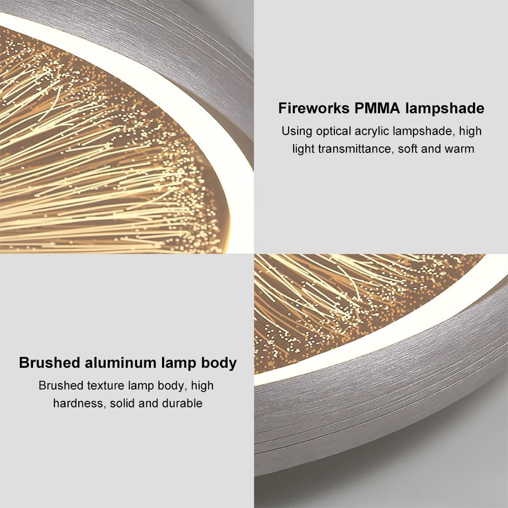 HMR - Creative Silver LED Flush Ceiling Light with Brilliant Firework Dimmable&Remote Control