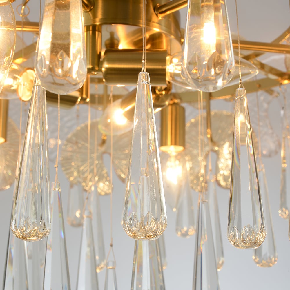HMR - Glam 9-Light Crystal 5 Tiered Chandelier Gold Pendant Lights for Living Room