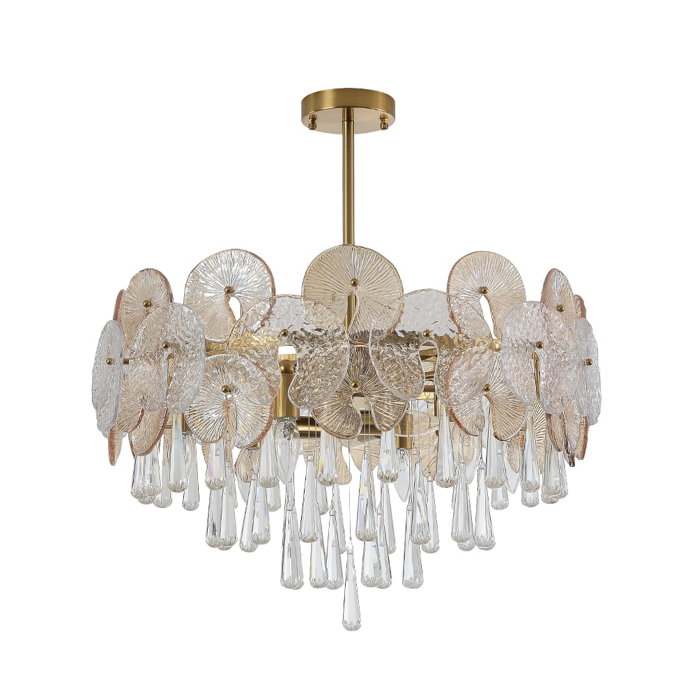 HMR - Glam 9-Light Crystal 5 Tiered Chandelier Gold Pendant Lights for Living Room