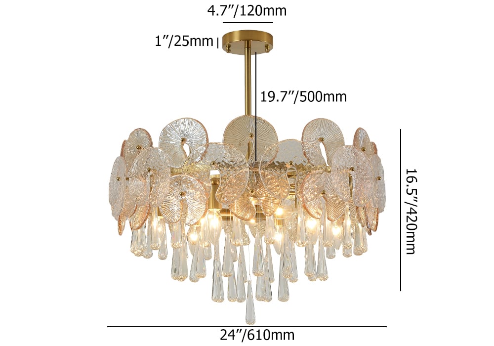 HMR - Glam 9-Light Crystal 5 Tiered Chandelier Gold Pendant Lights for Living Room
