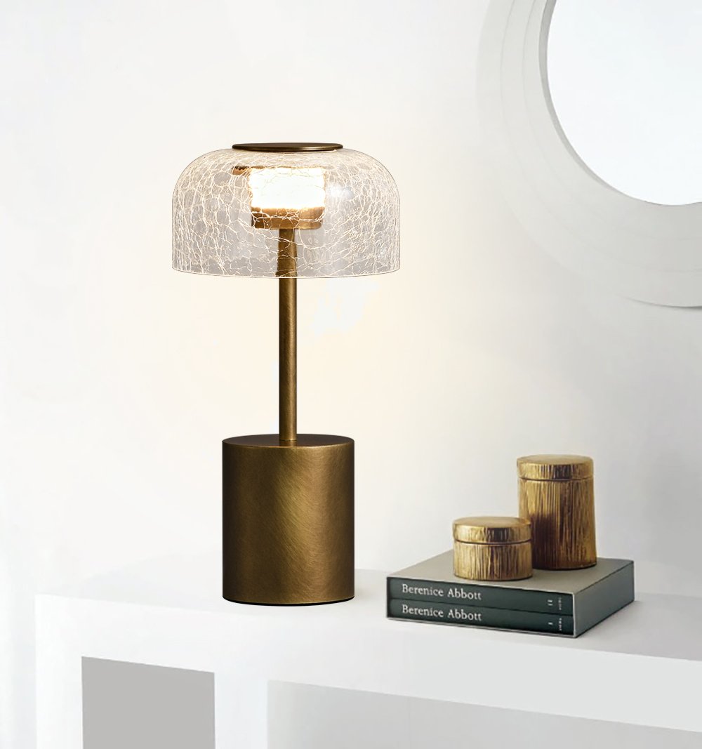 HMR - 2500mAh Bronze Gold Glass Desk Lamp Wireless USB Rechargeable Touch 3 colors Table Light