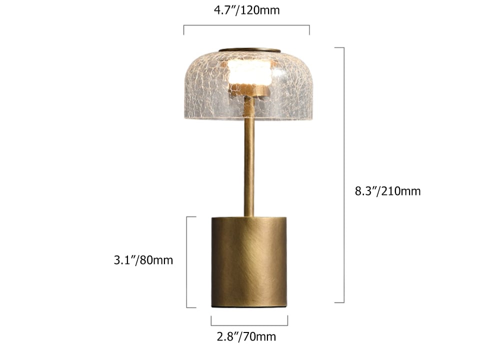 HMR - 2500mAh Bronze Gold Glass Desk Lamp Wireless USB Rechargeable Touch 3 colors Table Light