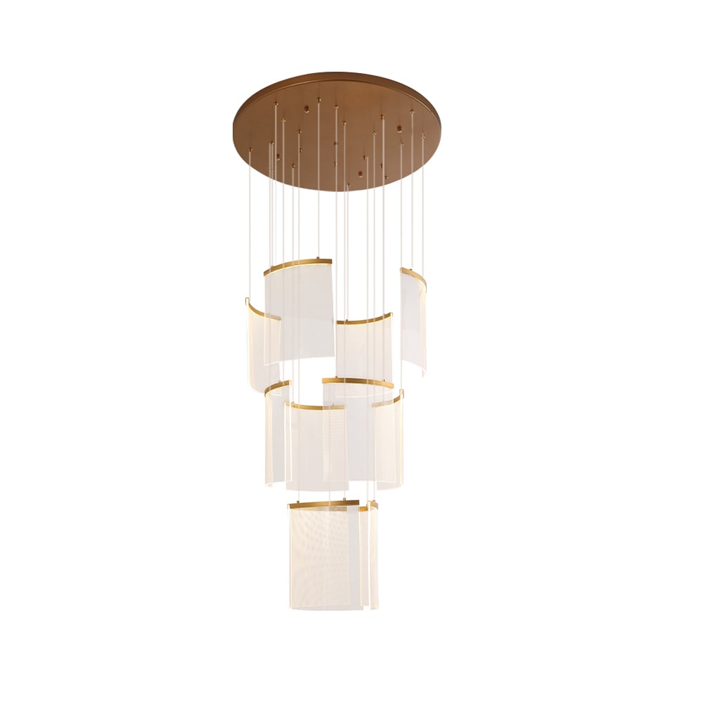 HMR - 11-Light Gold Entryway Foyer 3-Tiered LED Chandelier Modern Hotel Hollow Pendant Light