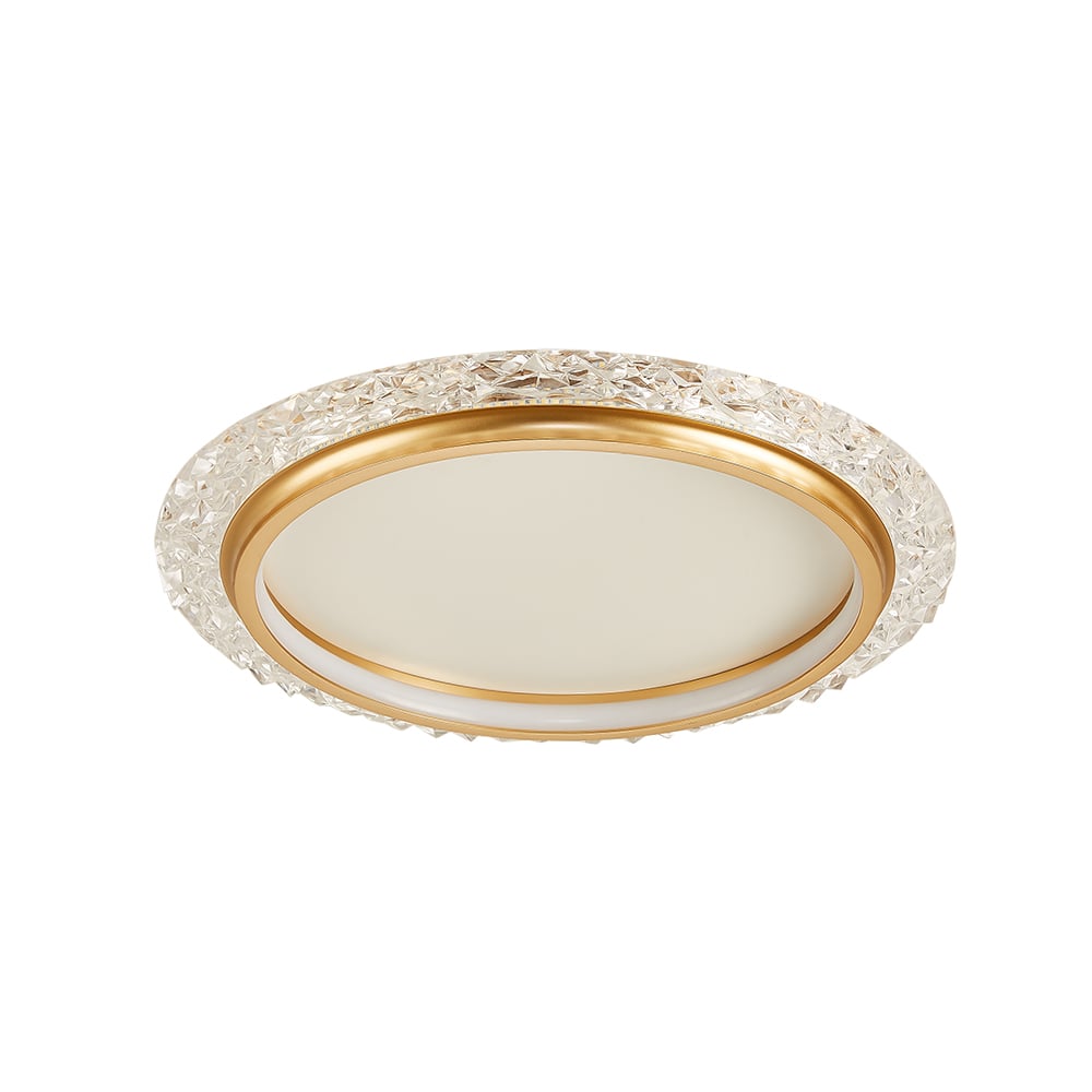 HMR - Glam Crystal Flush Mount LED Round Ceiling Light in Gold for Living Room