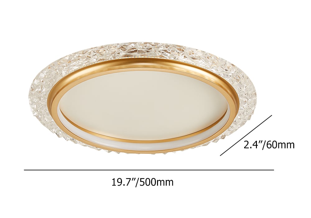 HMR - Glam Crystal Flush Mount LED Round Ceiling Light in Gold for Living Room