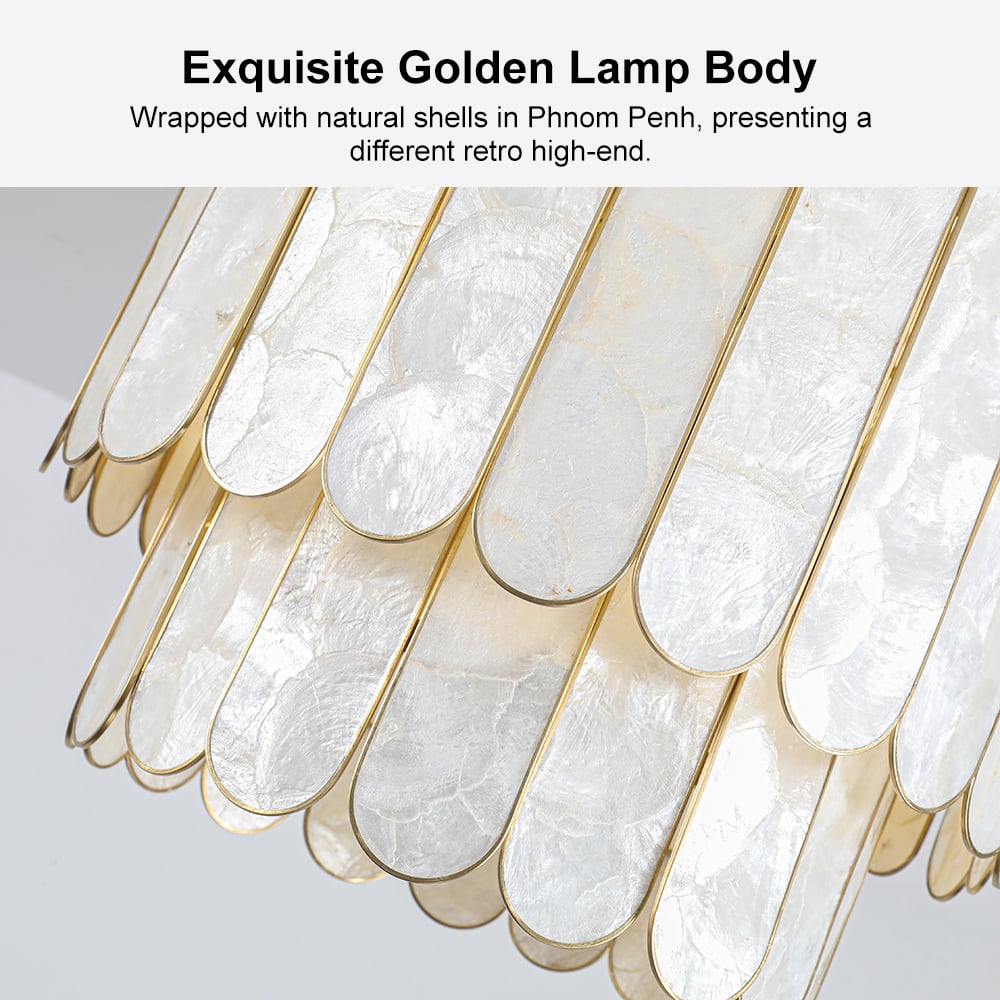 HMR - Enseo Coastal 3-Light Capiz Shell Flush Mount Round Ceiling Light in Gold Living Room