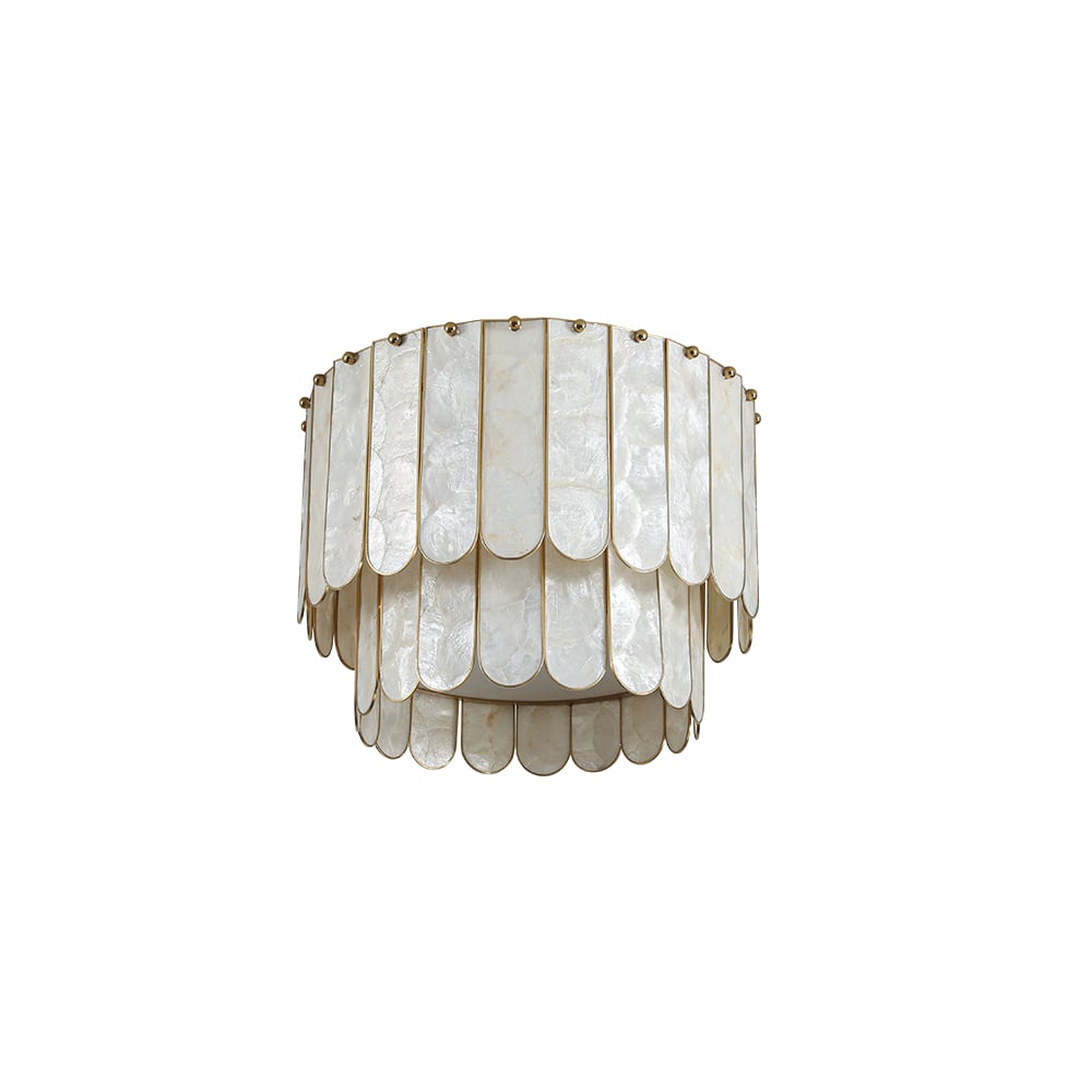 HMR - Enseo Coastal 3-Light Capiz Shell Flush Mount Round Ceiling Light in Gold Living Room