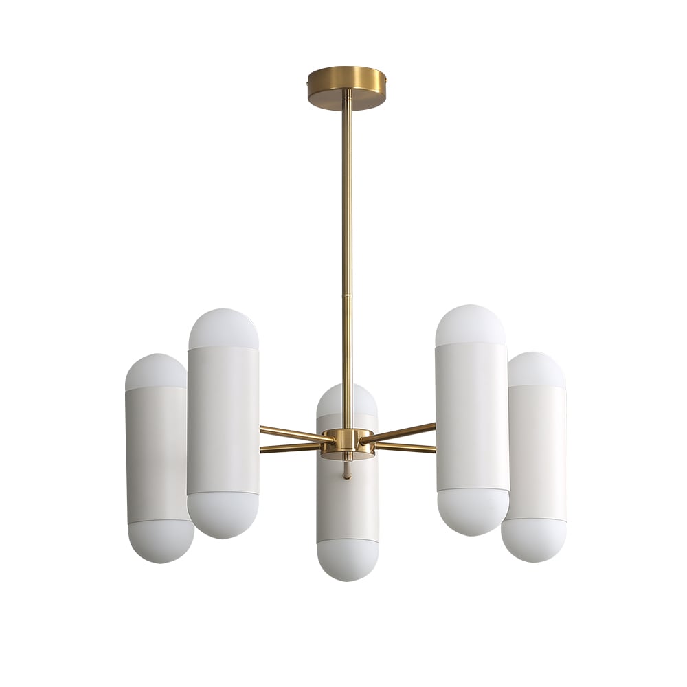 HMR - 10-Light Gold Sputnik Sphere Modern Metal Ceiling Chandelier with White Glass Shades