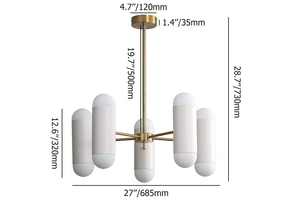 HMR - 10-Light Gold Sputnik Sphere Modern Metal Ceiling Chandelier with White Glass Shades