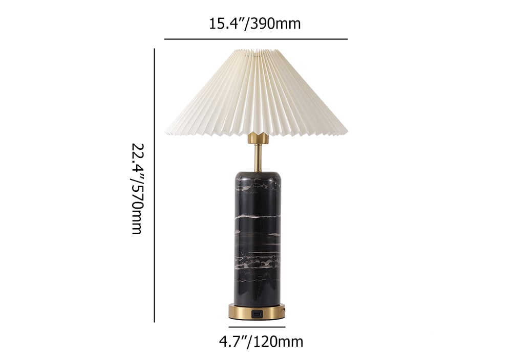 HMR - Modern Black Marble Irregular Pattern Dome Shaped Table Lamp with USB Charging Ports