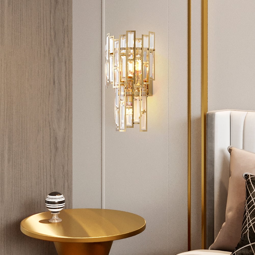 HMR - Glam 3-Light Crystal Wall Sconce Golden LED Wall Light for Bedroom Deco