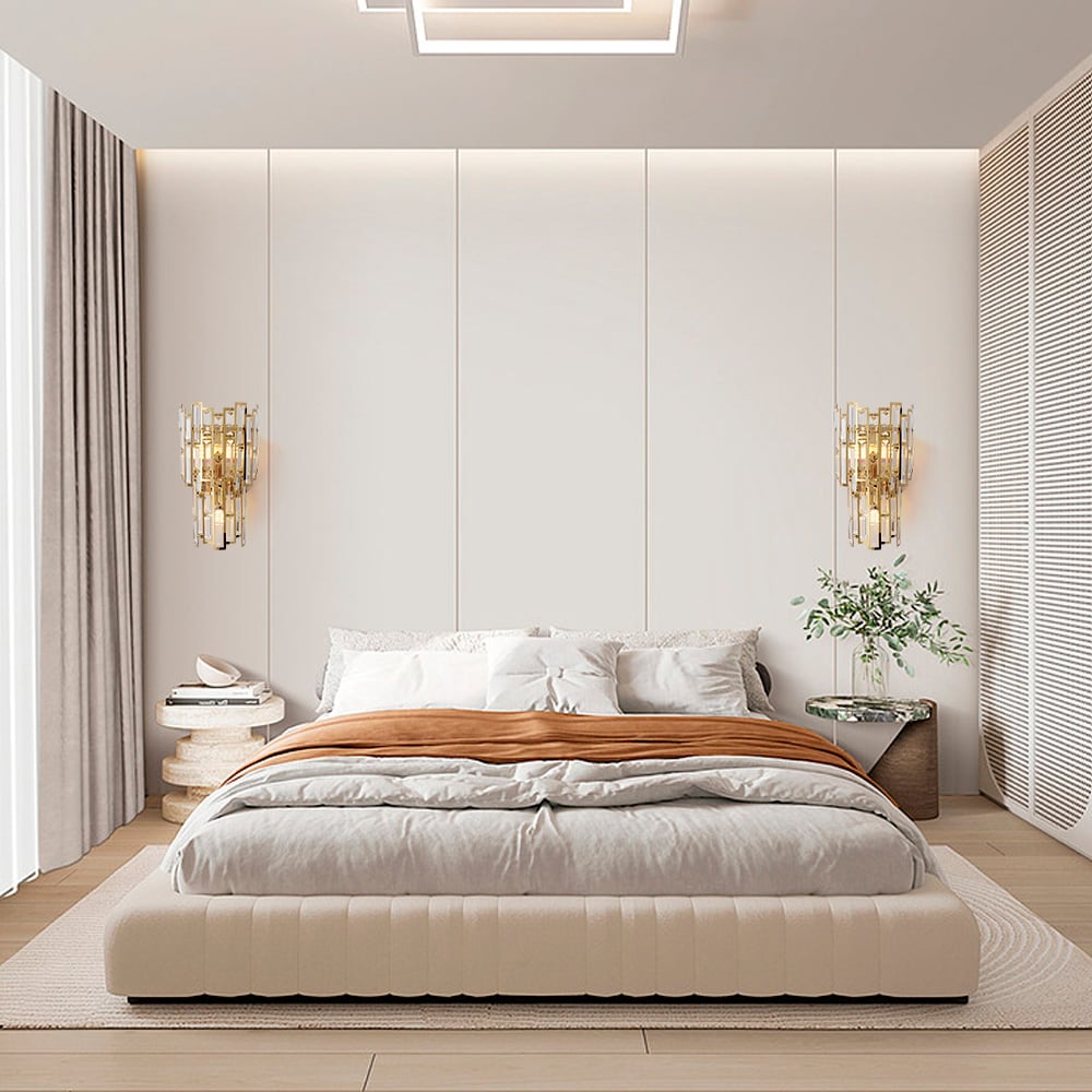 HMR - Glam 3-Light Crystal Wall Sconce Golden LED Wall Light for Bedroom Deco