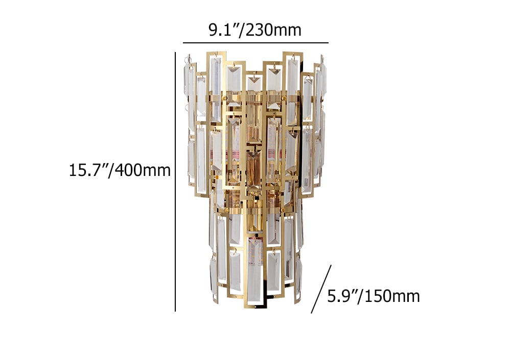 HMR - Glam 3-Light Crystal Wall Sconce Golden LED Wall Light for Bedroom Deco