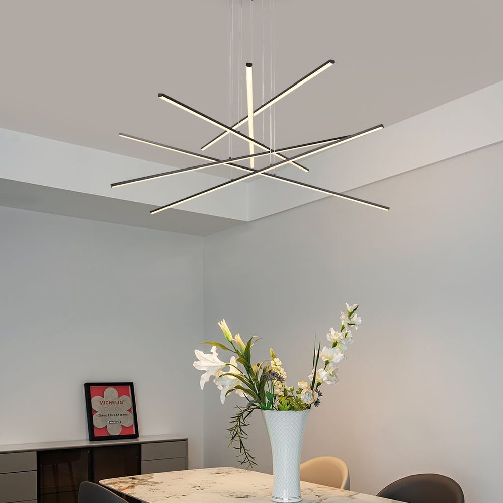 HMR - 6-Light Black Linear Pendant Light Minimalist Modern LED Lighting Adjustable Dimmable