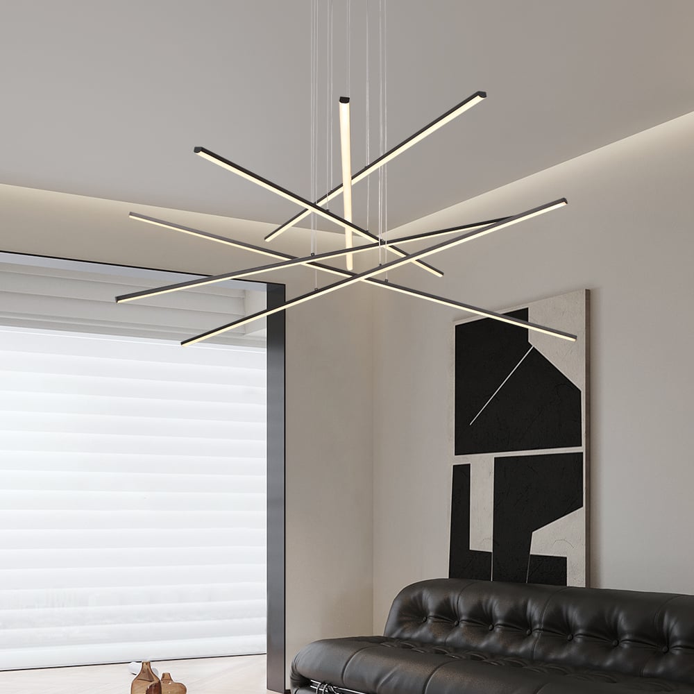 HMR - 6-Light Black Linear Pendant Light Minimalist Modern LED Lighting Adjustable Dimmable