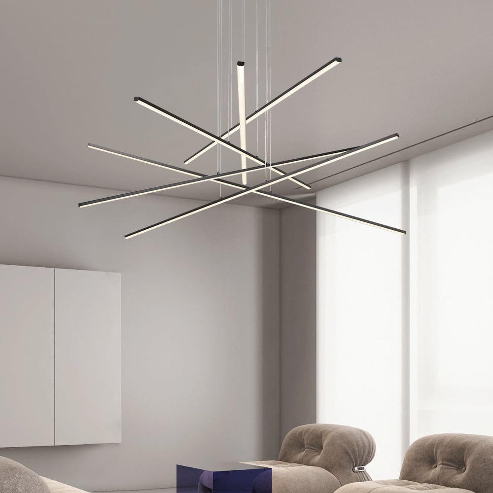 HMR - 6-Light Black Linear Pendant Light Minimalist Modern LED Lighting Adjustable Dimmable