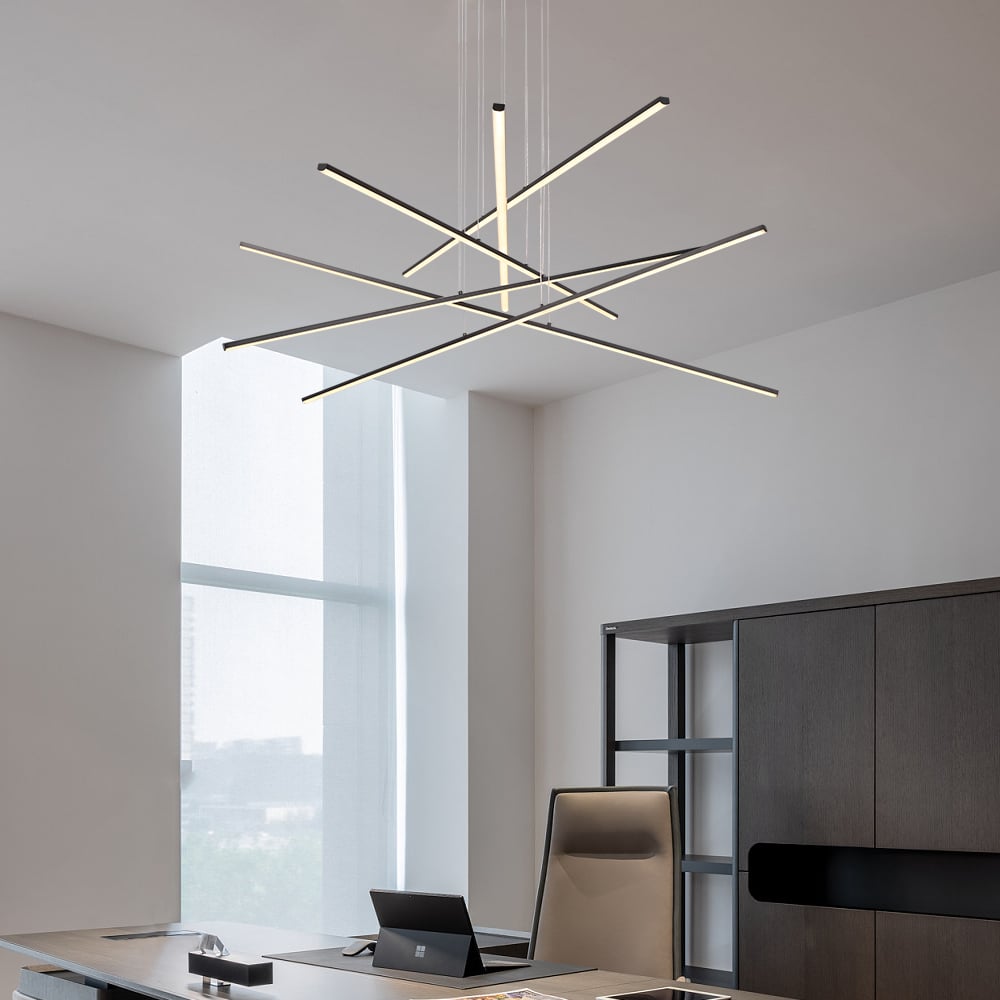 HMR - 6-Light Black Linear Pendant Light Minimalist Modern LED Lighting Adjustable Dimmable
