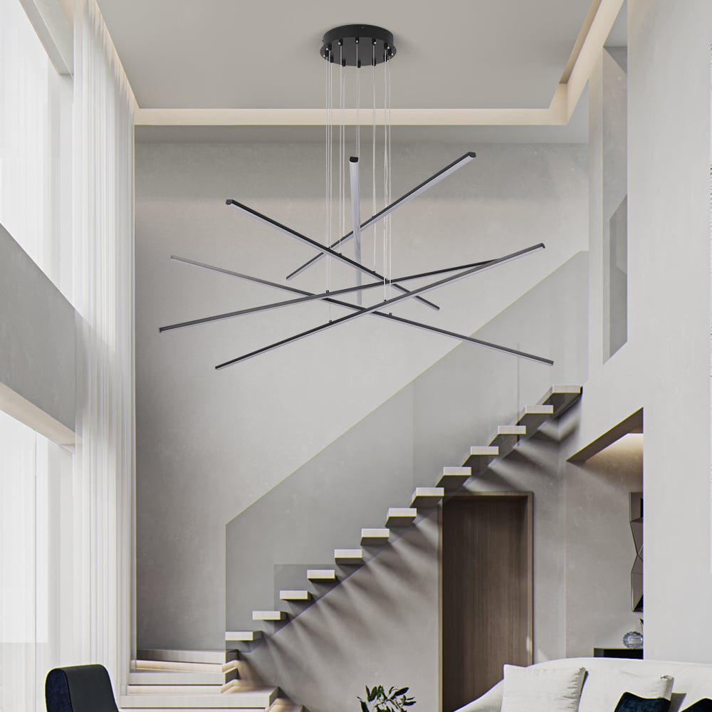 HMR - 6-Light Black Linear Pendant Light Minimalist Modern LED Lighting Adjustable Dimmable