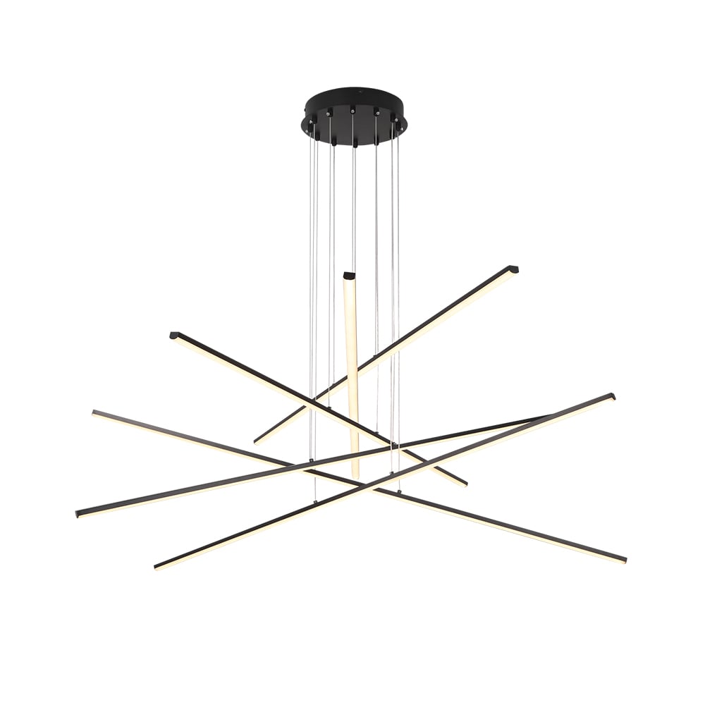HMR - 6-Light Black Linear Pendant Light Minimalist Modern LED Lighting Adjustable Dimmable