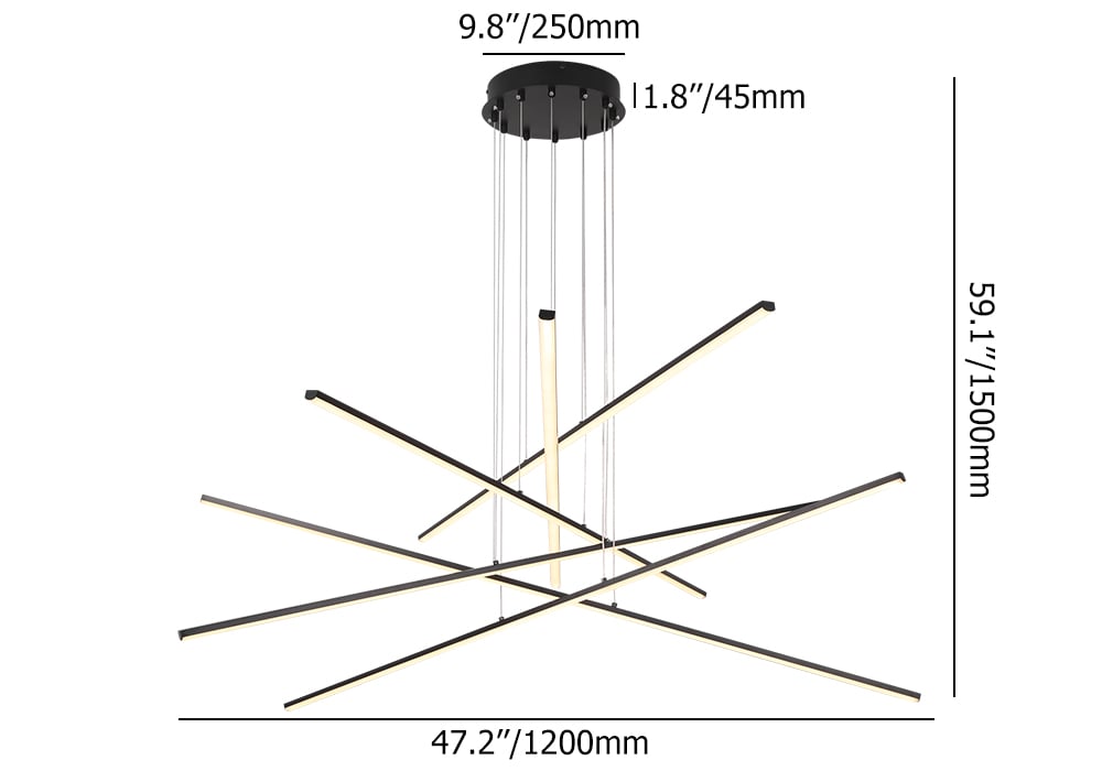 HMR - 6-Light Black Linear Pendant Light Minimalist Modern LED Lighting Adjustable Dimmable
