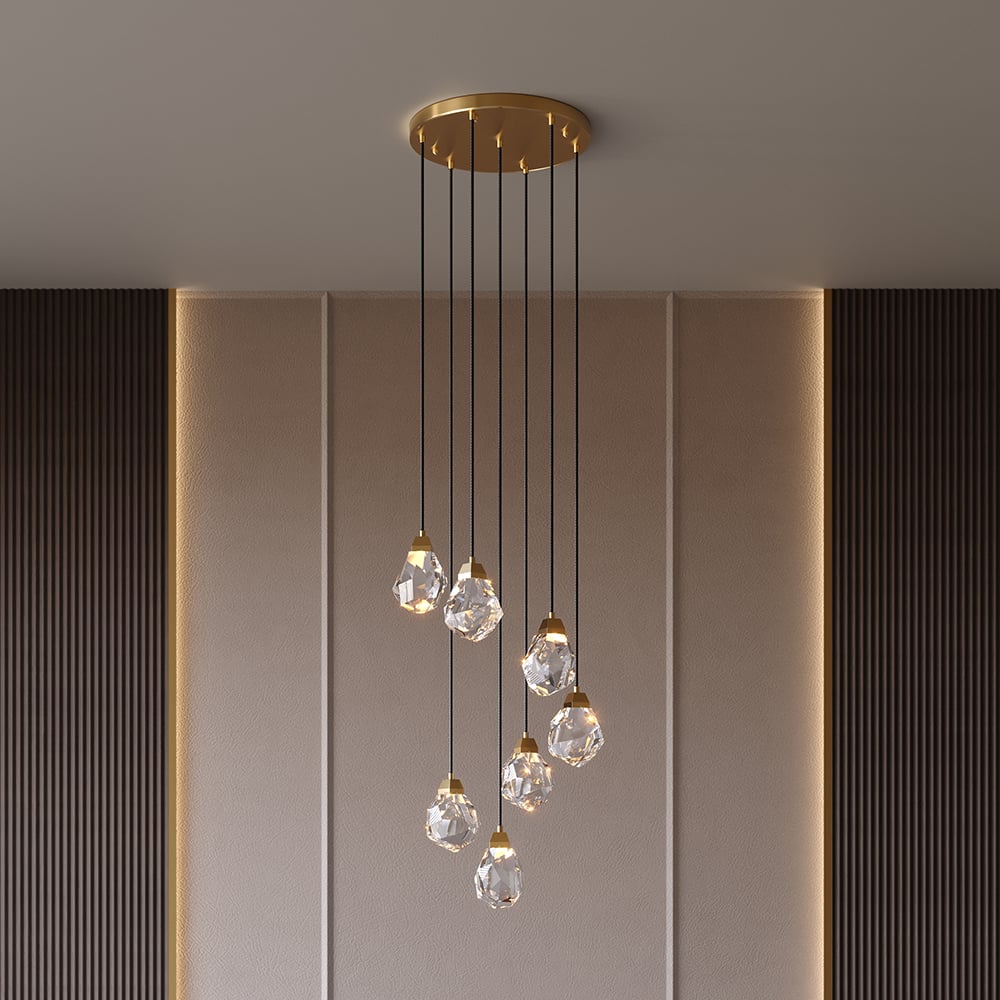 HMR - 7-Light LED Crystal Entryway Foyer Chandelier Tiered Long Pendant Light Home Decor