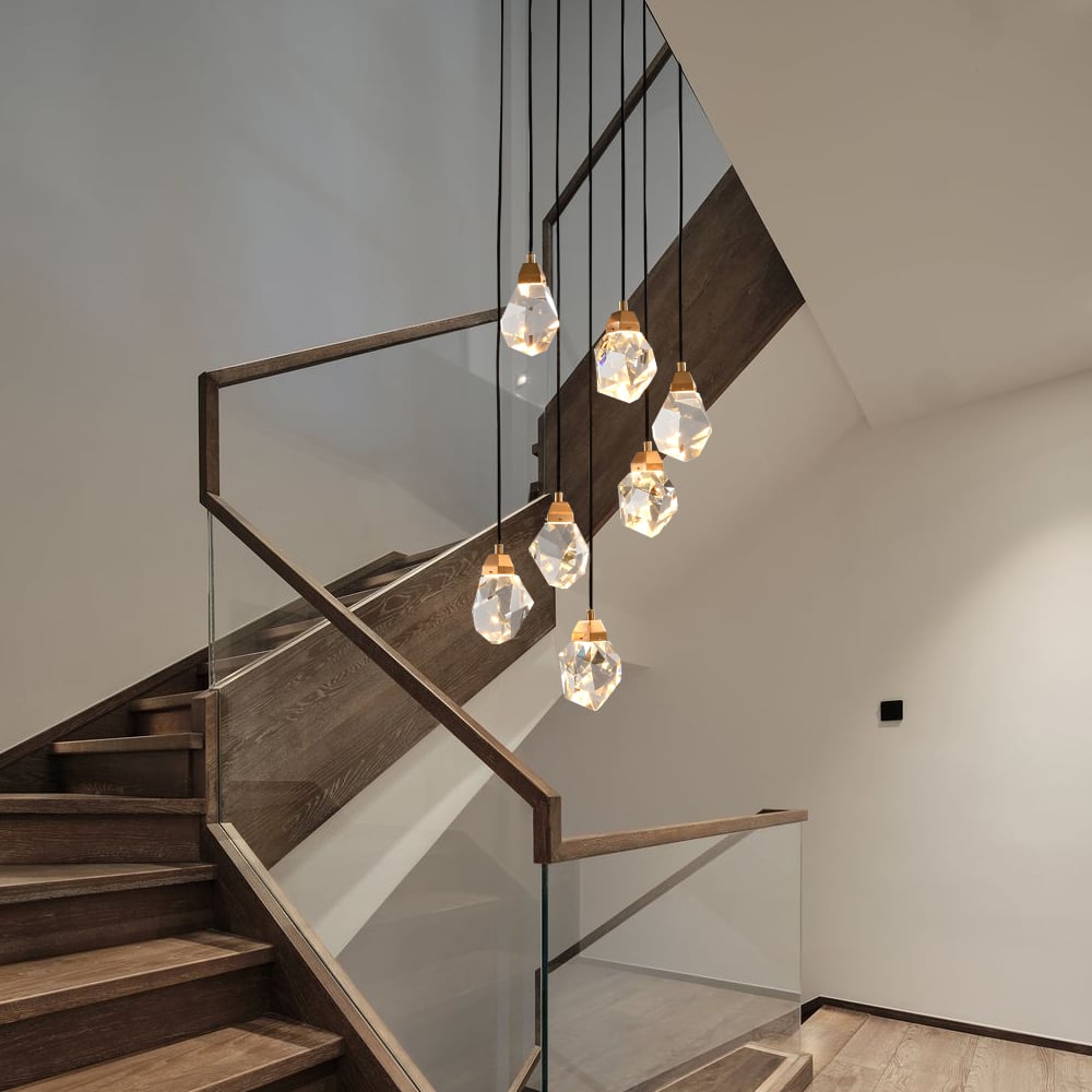 HMR - 7-Light LED Crystal Entryway Foyer Chandelier Tiered Long Pendant Light Home Decor