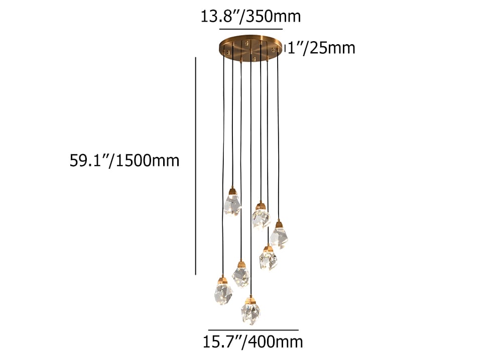 HMR - 7-Light LED Crystal Entryway Foyer Chandelier Tiered Long Pendant Light Home Decor
