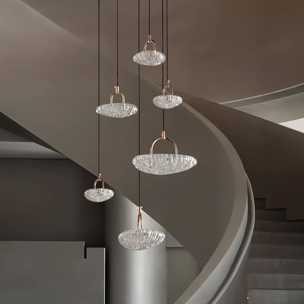 HMR - 6-Light LED Acrylic Entryway Foyer Chandelier Tiered Long Pendant Light with Clear Shade