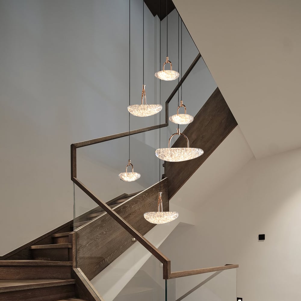 HMR - 6-Light LED Acrylic Entryway Foyer Chandelier Tiered Long Pendant Light with Clear Shade
