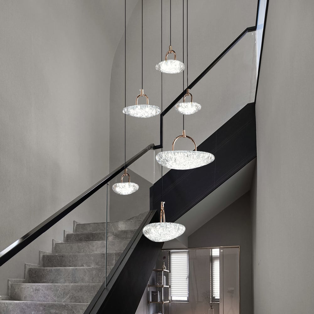 HMR - 6-Light LED Acrylic Entryway Foyer Chandelier Tiered Long Pendant Light with Clear Shade
