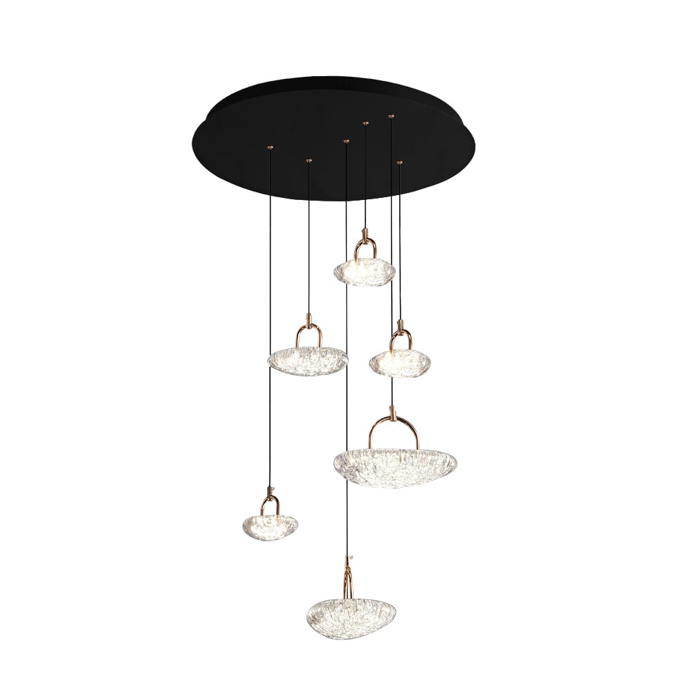 HMR - 6-Light LED Acrylic Entryway Foyer Chandelier Tiered Long Pendant Light with Clear Shade