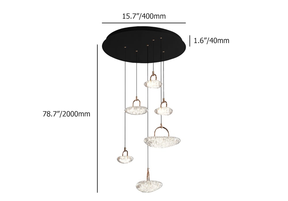 HMR - 6-Light LED Acrylic Entryway Foyer Chandelier Tiered Long Pendant Light with Clear Shade
