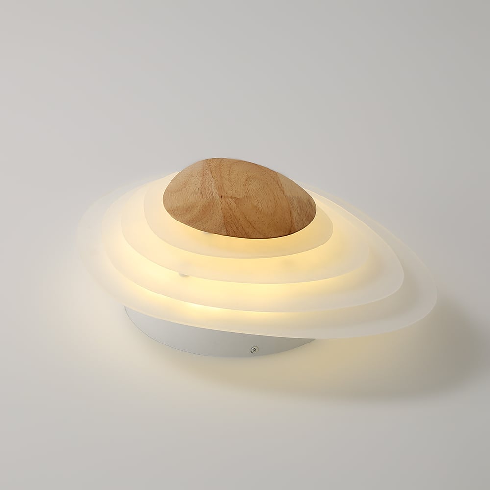 HMR - Minimalist LED White Flush Mount Ceiling Light Metal Acrylic and Wood